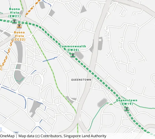 Map of the area around Blk 90 Tanglin Halt Rd in Queenstown, showing 400 m and 1 km rings and 1 primary school within 1 km