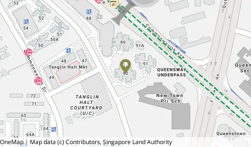 Location map of Blk 90 Tanglin Halt Rd, a HDB resale block in Queenstown, Singapore