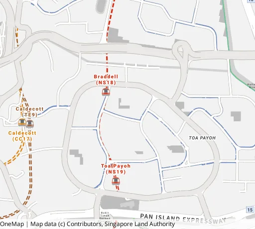 Map of the area around Blk 91 Lor 3 Toa Payoh in Toa Payoh, showing 400 m and 1 km rings and 5 primary schools within 1 km