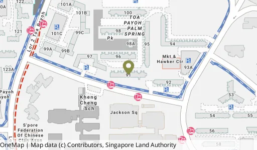 Location map of Blk 91 Lor 3 Toa Payoh, a HDB resale block in Toa Payoh, Singapore