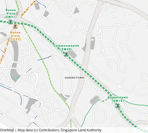 Map of the area around Blk 91 Tanglin Halt Rd in Queenstown, showing 400 m and 1 km rings and 1 primary school within 1 km