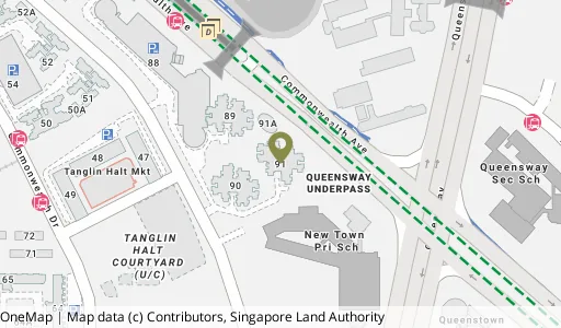 Location map of Blk 91 Tanglin Halt Rd, a HDB resale block in Queenstown, Singapore
