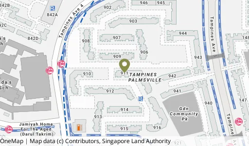 Location map of Blk 911 Tampines St 91, a HDB resale block in Tampines, Singapore