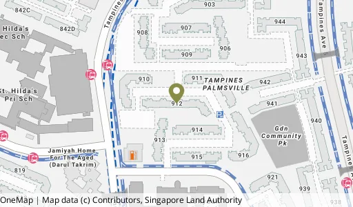 Location map of Blk 912 Tampines St 91, a HDB resale block in Tampines, Singapore