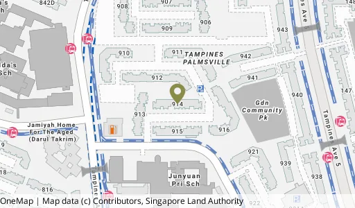 Location map of Blk 914 Tampines St 91, a HDB resale block in Tampines, Singapore