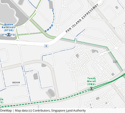Map of the area around Blk 93 Bedok Nth Ave 4 in Bedok, showing 400 m and 1 km rings and 2 primary schools within 1 km