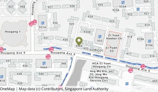 Location map of Blk 932A Hougang Ave 9, a HDB resale block in Hougang, Singapore