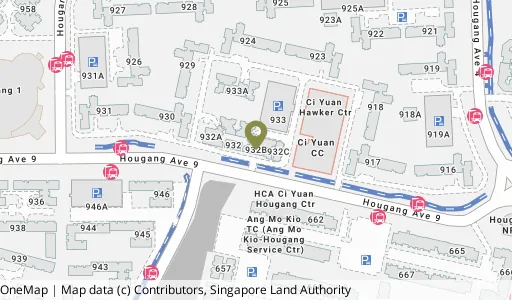 Location map of Blk 932B Hougang Ave 9, a HDB resale block in Hougang, Singapore