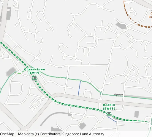 Map of the area around Blk 95 Dawson Rd in Queenstown, showing 400 m and 1 km rings and 1 primary school within 1 km