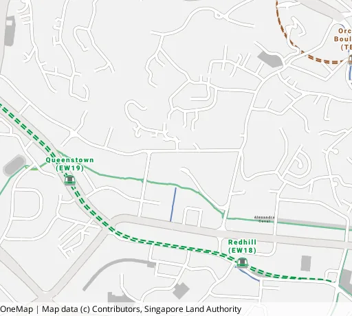 Map of the area around Blk 96 Dawson Rd in Queenstown, showing 400 m and 1 km rings and 1 primary school within 1 km