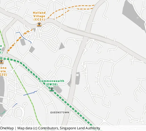 Map of the area around Blk 97 C'wealth Cres in Queenstown, showing 400 m and 1 km rings and 1 primary school within 1 km
