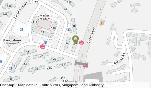 Location map of Blk 97 C'wealth Cres, a HDB resale block in Queenstown, Singapore