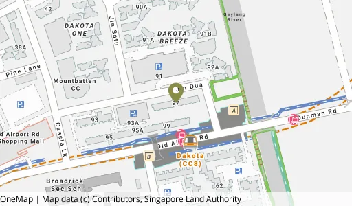 Location map of Blk 97 Jln Dua, a HDB resale block in Geylang, Singapore