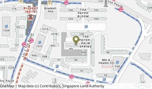 Location map of Blk 98 Lor 1 Toa Payoh, a HDB resale block in Toa Payoh, Singapore