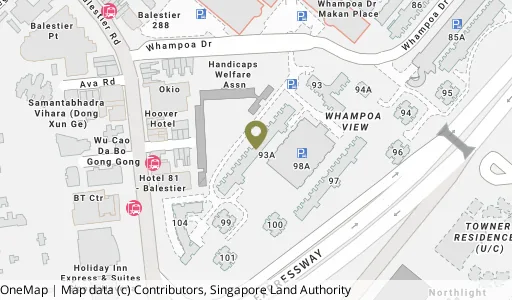 Location map of Blk 98 Whampoa Dr, a HDB resale block in Kallang/Whampoa, Singapore