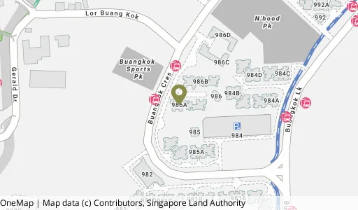 Location map of Blk 986A Buangkok Cres, a HDB resale block in Hougang, Singapore