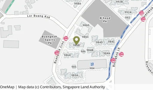 Location map of Blk 986B Buangkok Cres, a HDB resale block in Hougang, Singapore