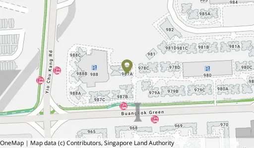 Location map of Blk 987A Buangkok Green, a HDB resale block in Hougang, Singapore