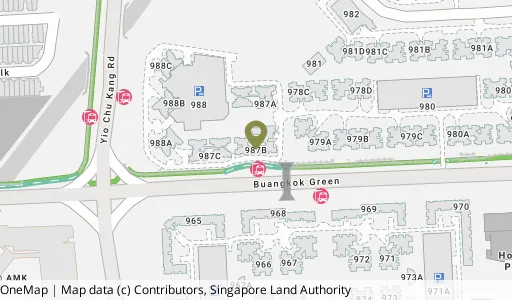 Location map of Blk 987B Buangkok Green, a HDB resale block in Hougang, Singapore