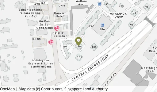 Location map of Blk 99 Whampoa Dr, a HDB resale block in Kallang/Whampoa, Singapore