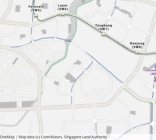 Map of the area around Blk 991A Buangkok Link in Hougang, showing 400 m and 1 km rings and 3 primary schools within 1 km