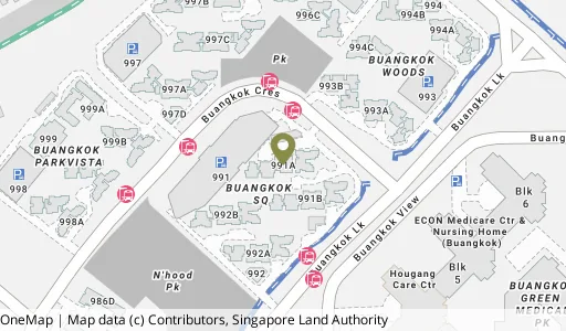 Location map of Blk 991A Buangkok Link, a HDB resale block in Hougang, Singapore