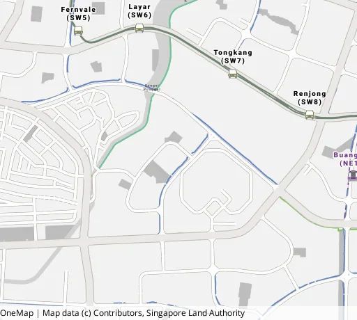 Map of the area around Blk 991B Buangkok Link in Hougang, showing 400 m and 1 km rings and 4 primary schools within 1 km