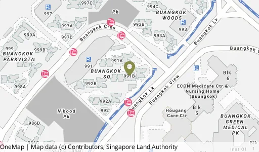 Location map of Blk 991B Buangkok Link, a HDB resale block in Hougang, Singapore