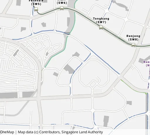 Map of the area around Blk 992A Buangkok Link in Hougang, showing 400 m and 1 km rings and 3 primary schools within 1 km