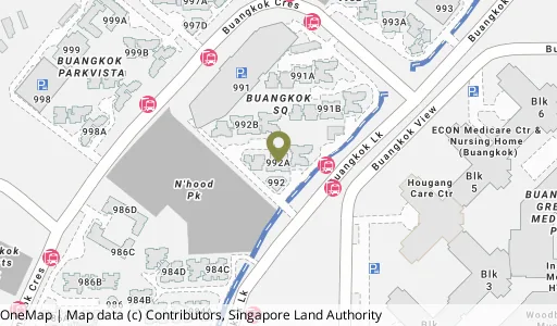 Location map of Blk 992A Buangkok Link, a HDB resale block in Hougang, Singapore