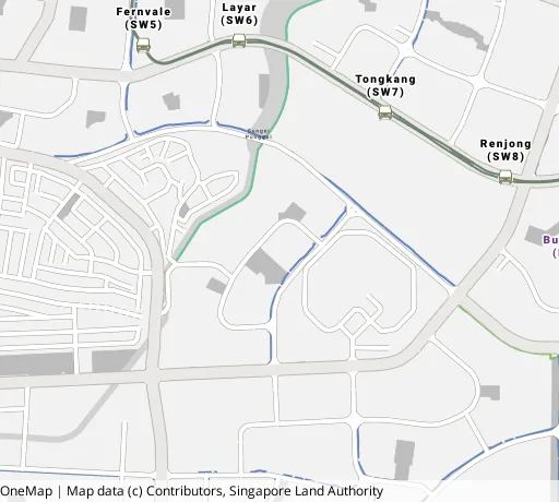 Map of the area around Blk 992B Buangkok Link in Hougang, showing 400 m and 1 km rings and 3 primary schools within 1 km