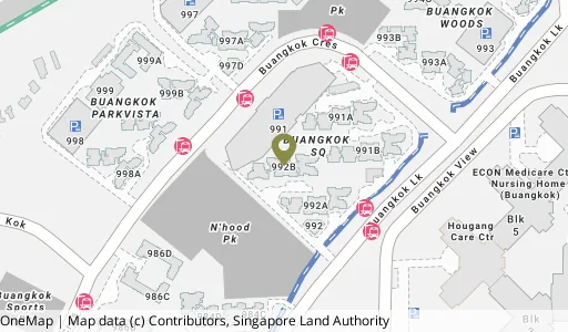 Location map of Blk 992B Buangkok Link, a HDB resale block in Hougang, Singapore