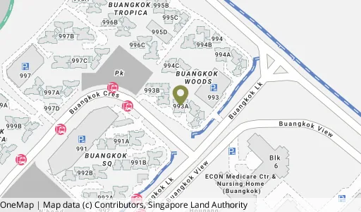 Location map of Blk 993A Buangkok Link, a HDB resale block in Hougang, Singapore