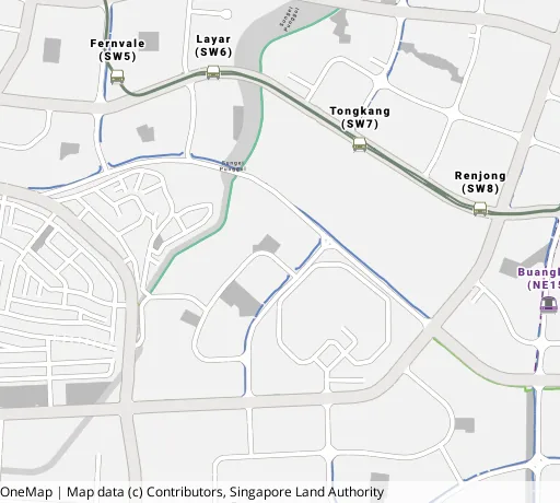 Map of the area around Blk 993B Buangkok Link in Hougang, showing 400 m and 1 km rings and 4 primary schools within 1 km