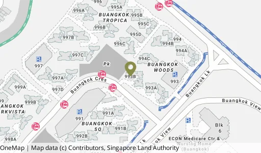 Location map of Blk 993B Buangkok Link, a HDB resale block in Hougang, Singapore