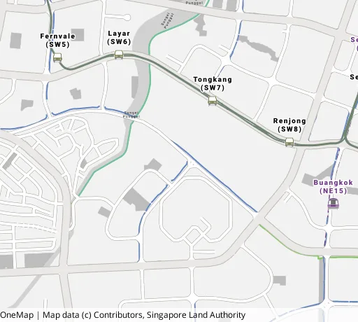 Map of the area around Blk 994A Buangkok Link in Hougang, showing 400 m and 1 km rings and 4 primary schools within 1 km