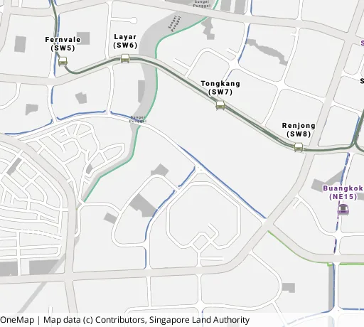 Map of the area around Blk 994B Buangkok Link in Hougang, showing 400 m and 1 km rings and 4 primary schools within 1 km