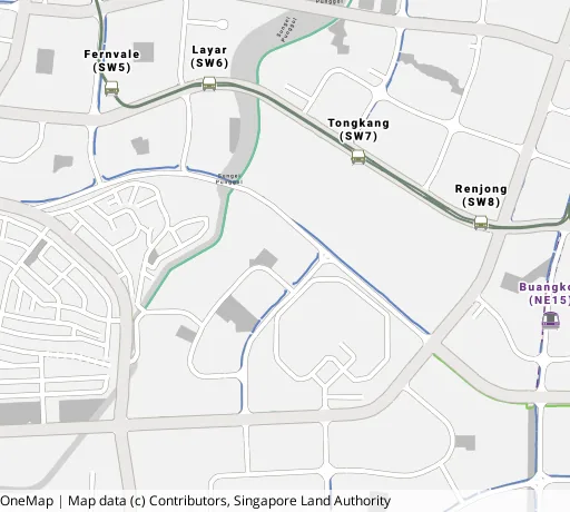 Map of the area around Blk 994C Buangkok Link in Hougang, showing 400 m and 1 km rings and 4 primary schools within 1 km