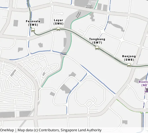 Map of the area around Blk 995A Buangkok Cres in Hougang, showing 400 m and 1 km rings and 2 primary schools within 1 km
