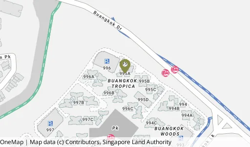 Location map of Blk 995A Buangkok Cres, a HDB resale block in Hougang, Singapore