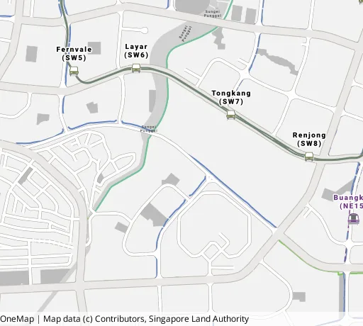 Map of the area around Blk 995B Buangkok Cres in Hougang, showing 400 m and 1 km rings and 3 primary schools within 1 km