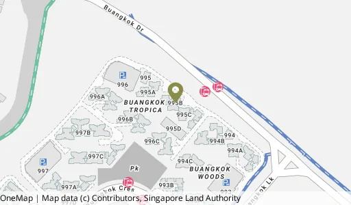 Location map of Blk 995B Buangkok Cres, a HDB resale block in Hougang, Singapore