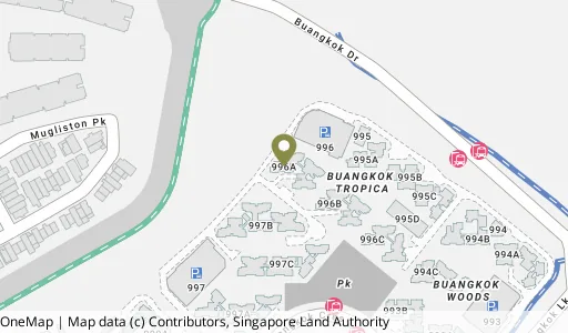 Location map of Blk 996A Buangkok Cres, a HDB resale block in Hougang, Singapore