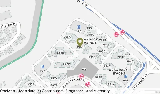 Location map of Blk 996B Buangkok Cres, a HDB resale block in Hougang, Singapore