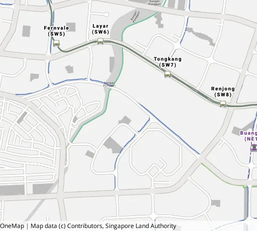 Map of the area around Blk 996C Buangkok Cres in Hougang, showing 400 m and 1 km rings and 3 primary schools within 1 km