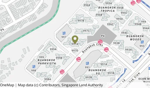 Location map of Blk 997A Buangkok Cres, a HDB resale block in Hougang, Singapore