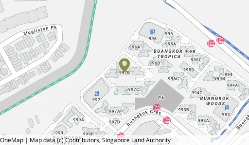 Location map of Blk 997B Buangkok Cres, a HDB resale block in Hougang, Singapore