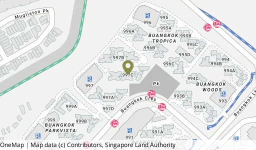 Location map of Blk 997C Buangkok Cres, a HDB resale block in Hougang, Singapore