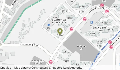 Location map of Blk 998A Buangkok Cres, a HDB resale block in Hougang, Singapore
