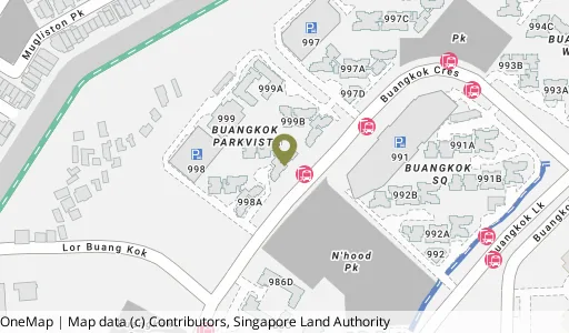 Location map of Blk 998B Buangkok Cres, a HDB resale block in Hougang, Singapore